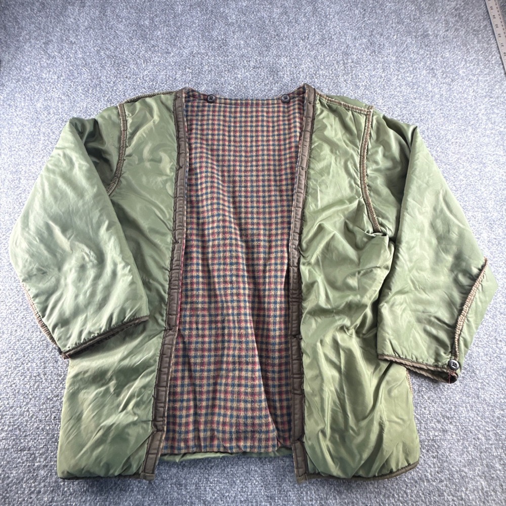 Vintage LL Bean Primaloft Down Olive Green Plaid Flannel Liner Jacket M